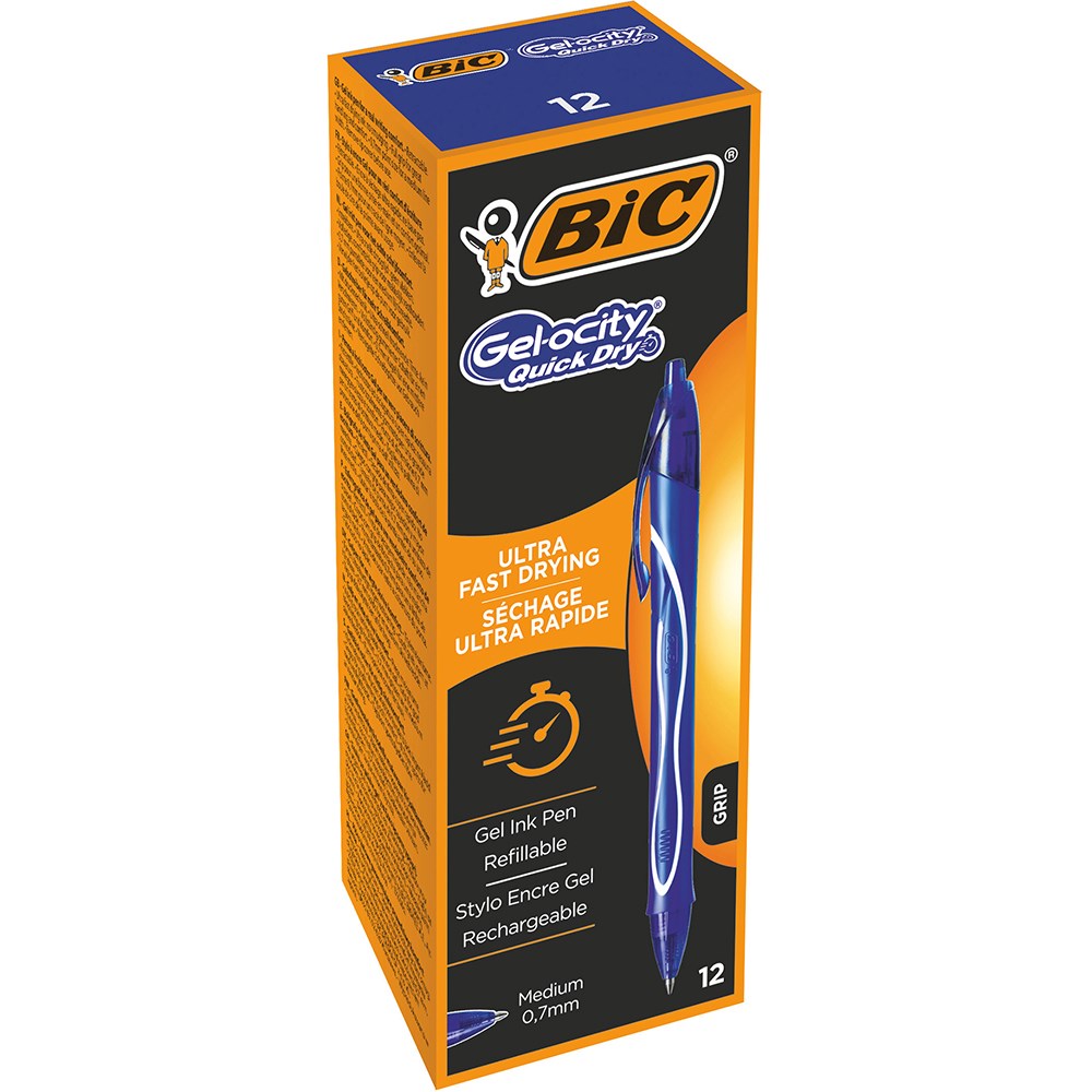 Bic Gelocity Gel Pen Retractable Medium 0.7mm Blue Pack  of 12