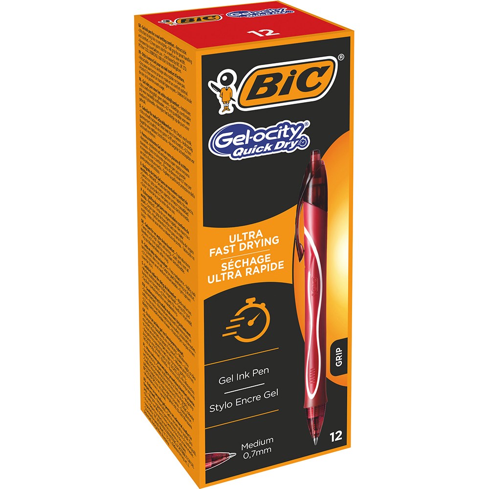 Bic Gelocity Gel Pen Retractable Medium 0.7mm Red Pack  of 12