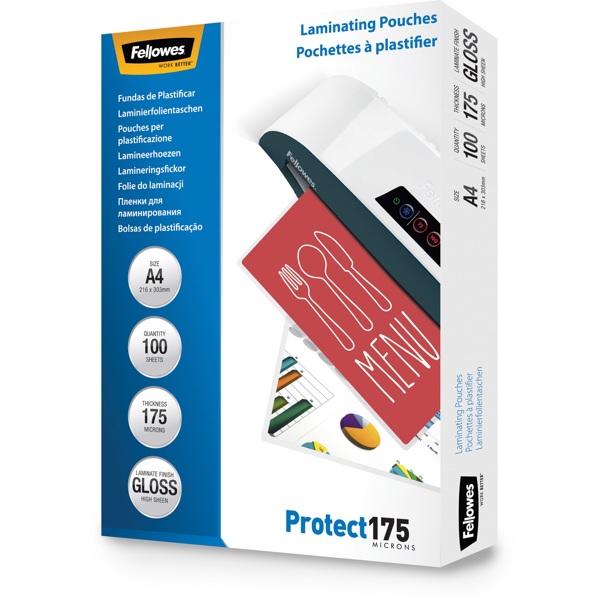 Fellowes Laminating Pouch A4 175 Micron Gloss Pack  Of 100