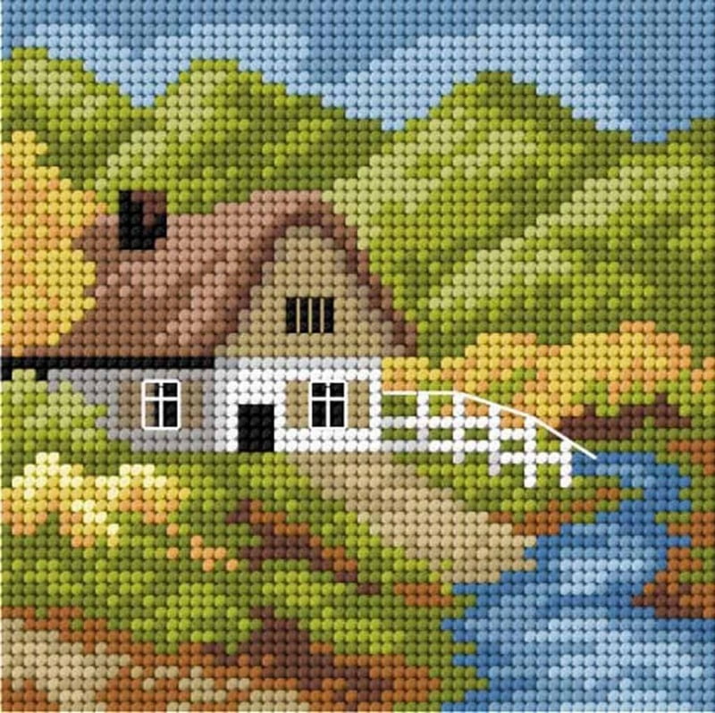 Kit ricamo mezzopunto 15x15 cm - Casolare di campagna Kit ricamo mezzopunto 15x15 cm - Casolare di campagna