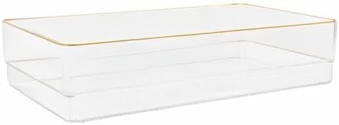 Martha Stewart Kerry Plastic Stackable Office Desk Drawer Organizers with Gold Trim