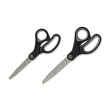 Sparco Rubber Handle Scissors, 7in, Pointed, Black/Gray