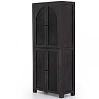 Oxnard Black Solid Wood Bookshelf With Rattan Door