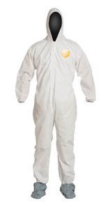 DuPont 12 mil ProShield Basic Chemical Protection Coveralls With Serged Seams, Front Zipper Closure, Attached Hood