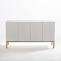 Modern White Sideboard Cabinet with Chevron Pattern – Wooden Legs Storage Unit Modern White Sideboard Cabinet with Chevron Pattern – Wooden Legs Storage Unit