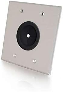 C2G 40546 1.5 Inch Grommet Cable Pass Through Double Gang Wall Plate, Brushed Aluminum Aluminum Silver