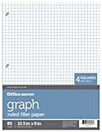 Office Depot Brand Quadrille-Ruled Notebook Filler Paper, 8in x 10 1/2in, White, Pack of 80 Sheets
