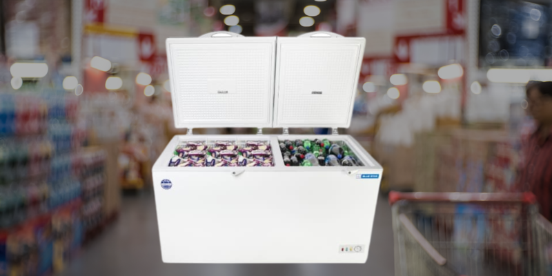 Suitable for Super Market: Blue star 400 litre Dual Compartment Cooler & Freezer-CHFK400DGS
