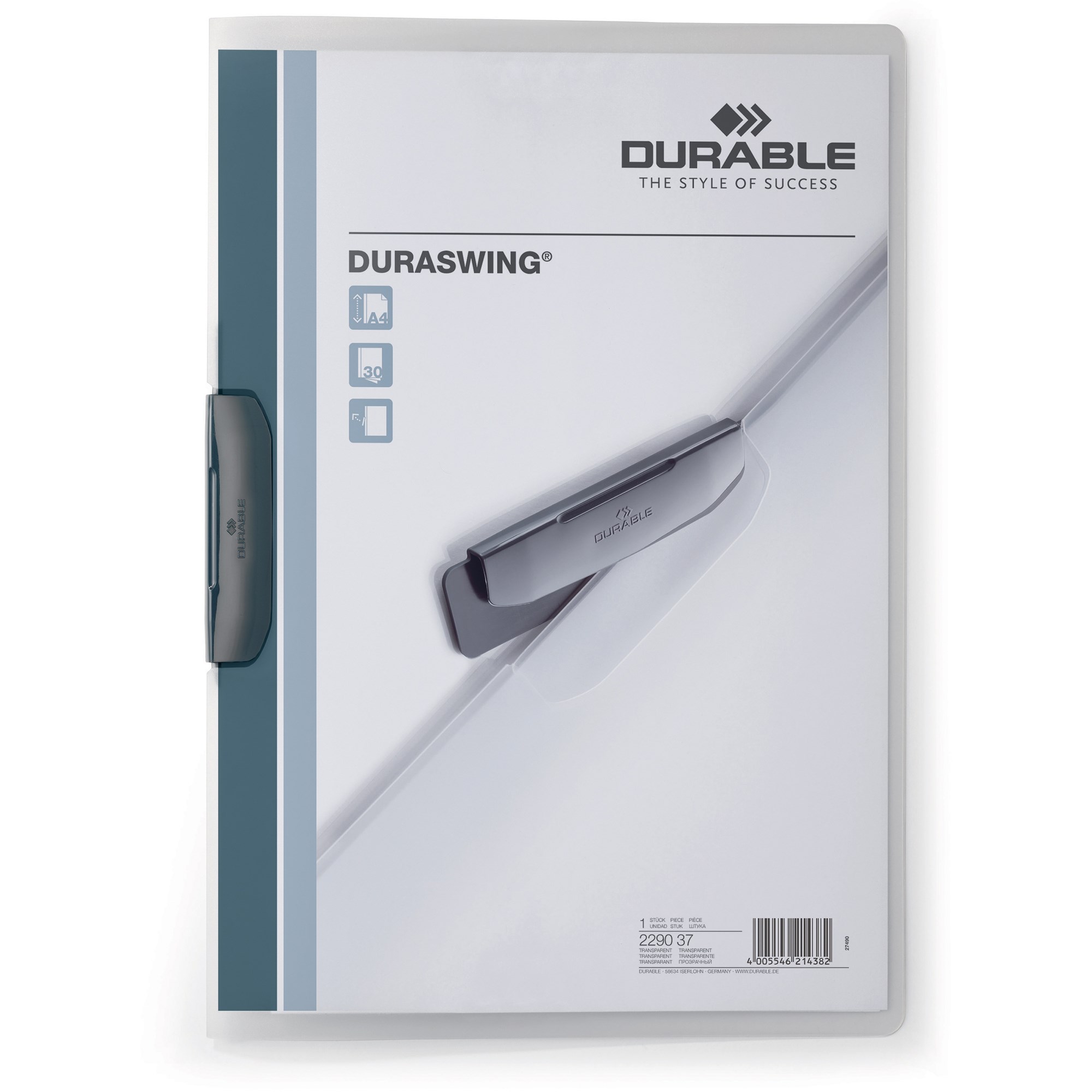 Durable Duraswing Document File A4 30 Sheet Capacity Graphite Clear