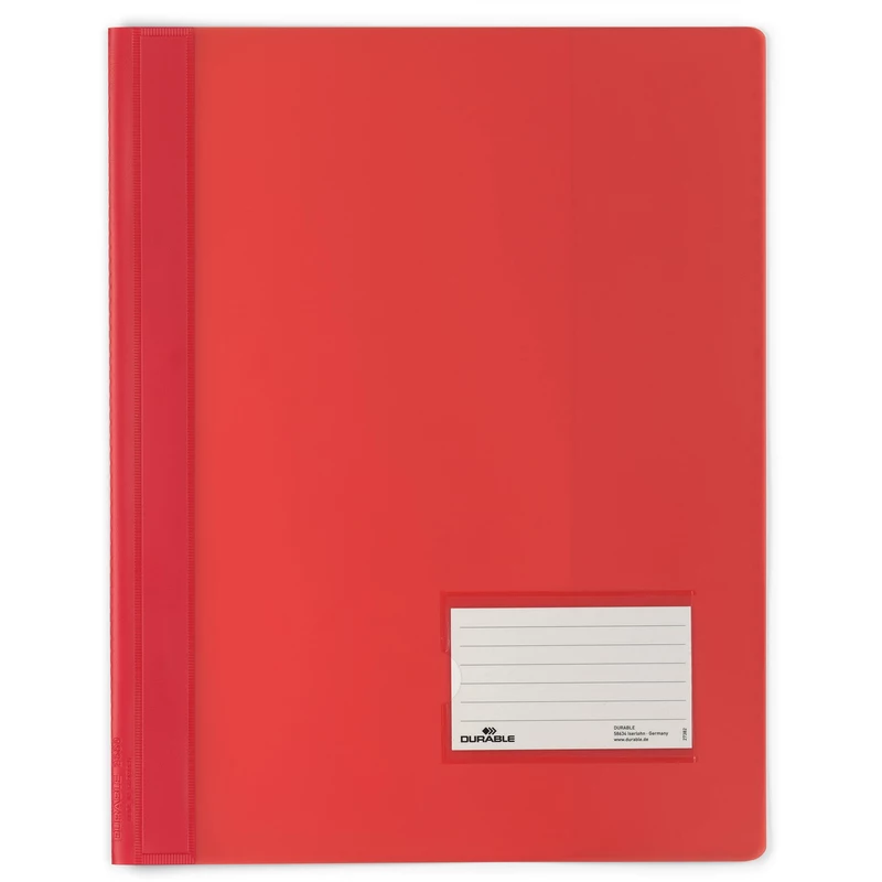 Durable Premium Flat File Extra Wide With Label Holder A4 Red Translucent