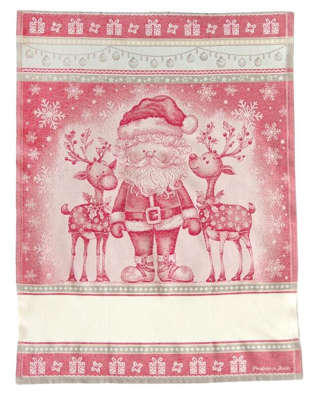Asciugapiatti Babbo Natale con Renne + tela aida per il punto croce Asciugapiatti Babbo Natale con Renne + tela aida per il punto croce