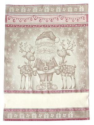 Asciugapiatti Babbo Natale con Renne + tela aida per il punto croce Asciugapiatti Babbo Natale con Renne + tela aida per il punto croce