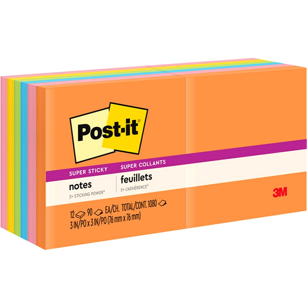 Post-It 654-12SSUC Super Sticky Notes 76mmx76mm Energy Boost Pack  of 12
