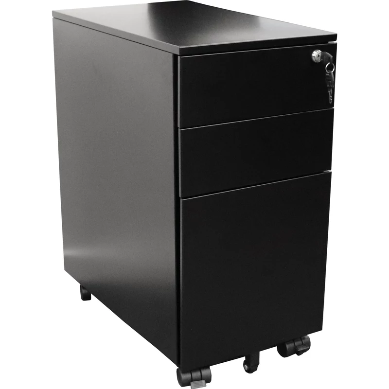 Rapidline Go Steel Slimline Mobile Pedestal 2 Drawer 1 File 300Wx475Dx610mmH Black
