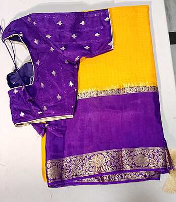 F42: Ready To Ship Beautiful Dual Shade Soft Silk Saree With Stitched Blouse