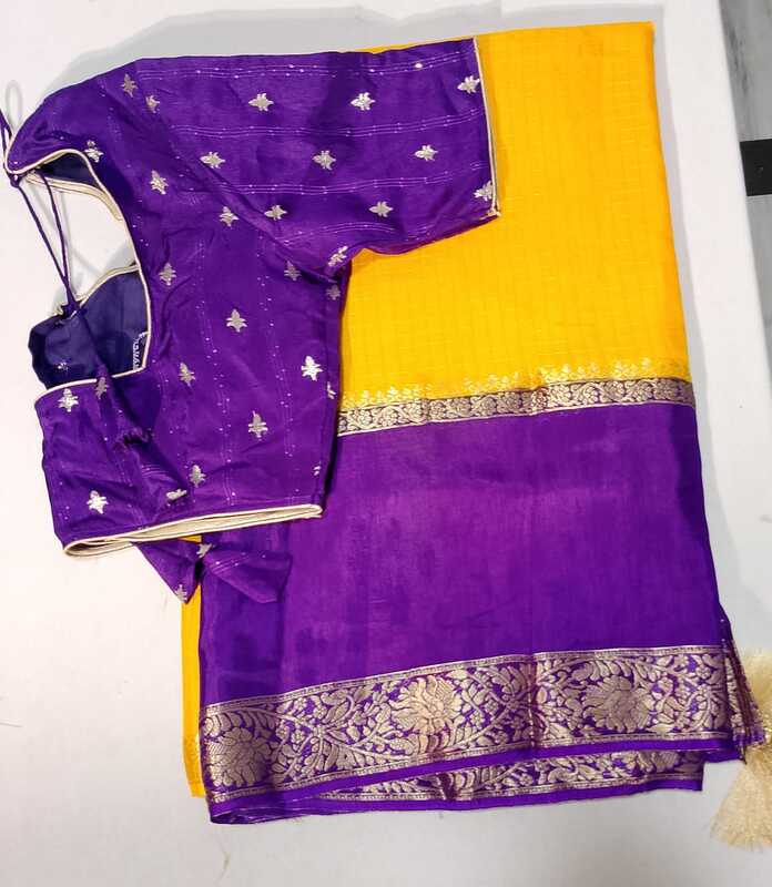 F42: Ready To Ship Beautiful Dual Shade Soft Silk Saree With Stitched Blouse