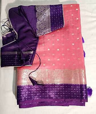 J298: Ready To Ship Beautiful Raw Mango Silk Saree With Stitched Blouse