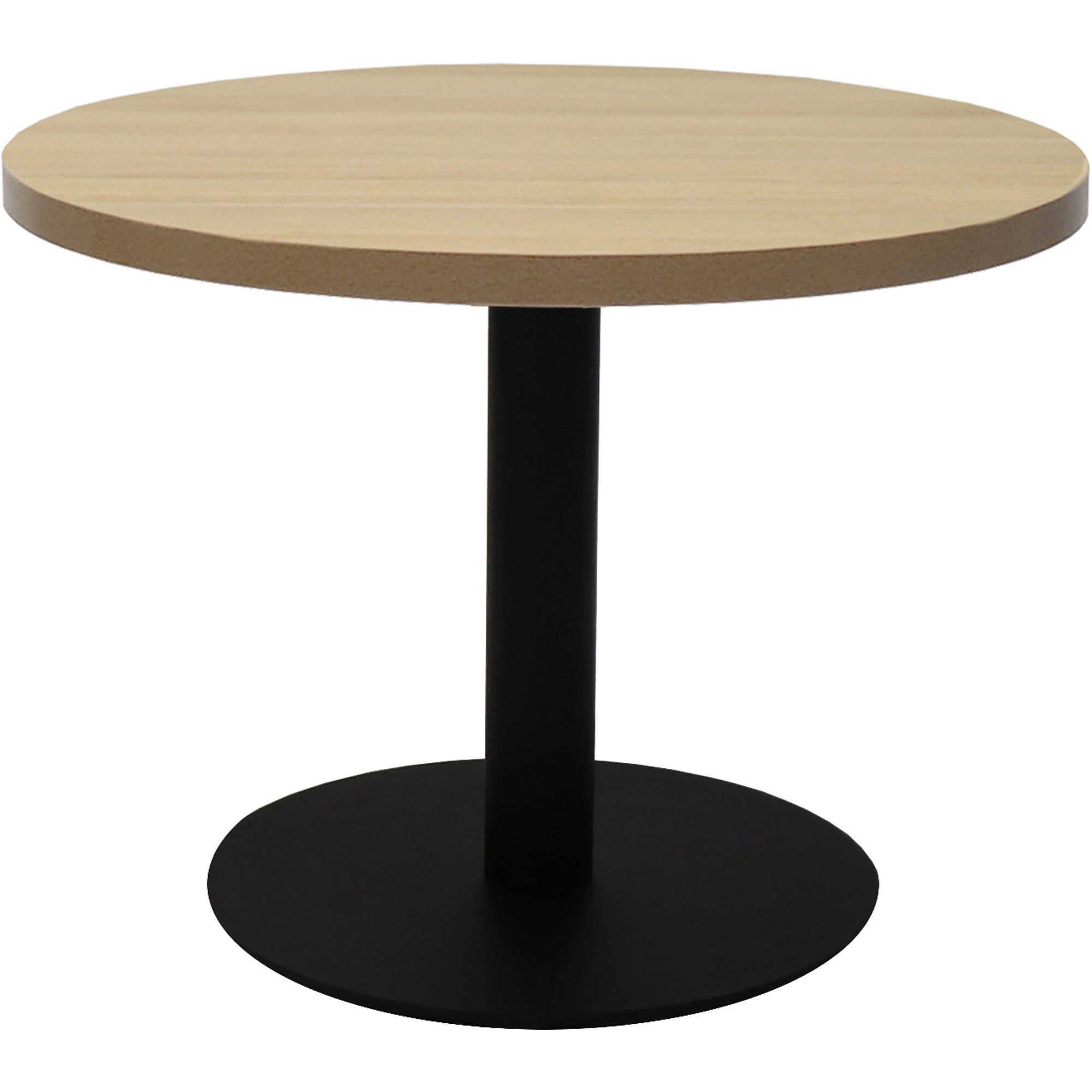 Rapidline Estillo Disc Base Round Coffee Table 600D x 450mmH Oak Top Black Base