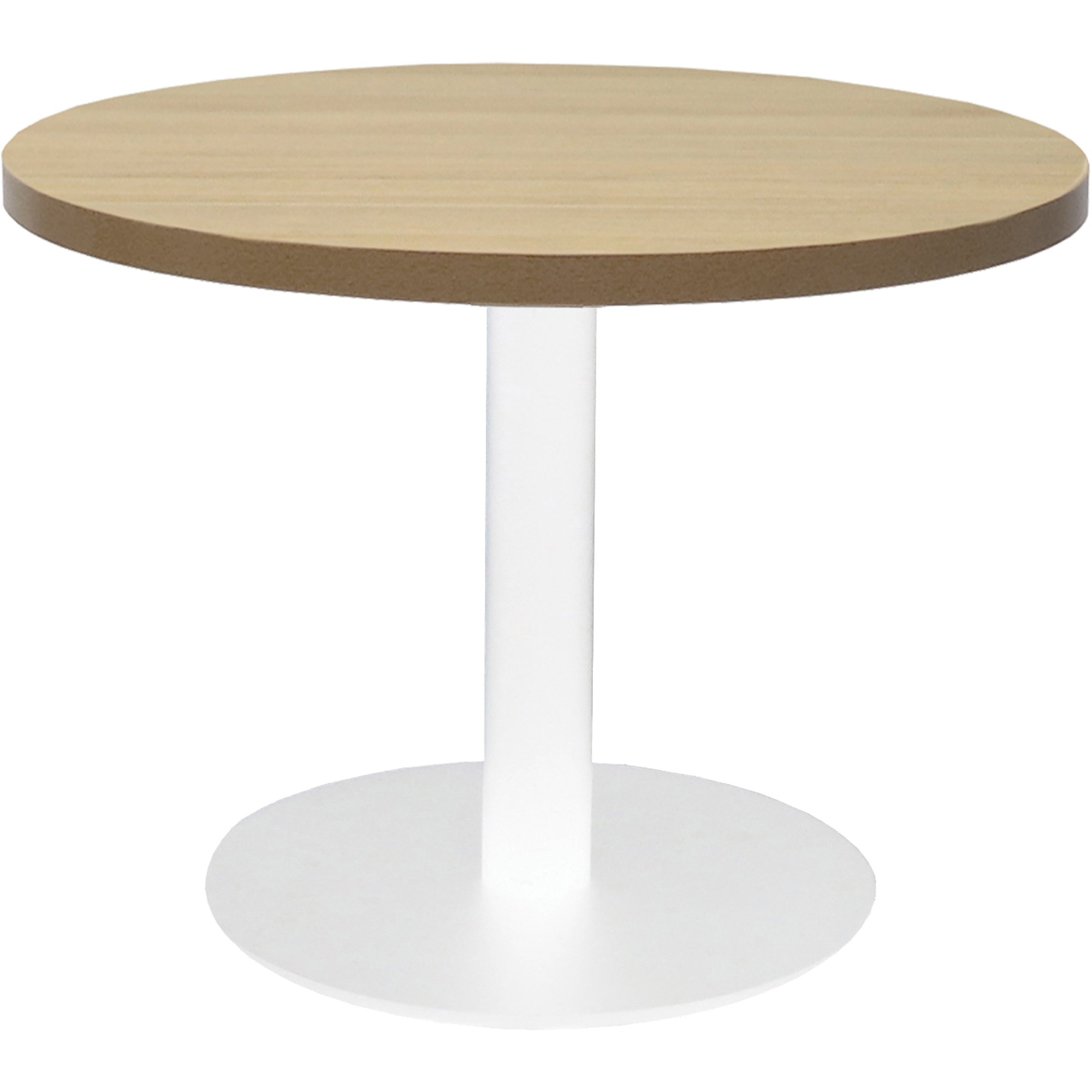 Rapidline Estillo Disc Base Round Coffee Table 600D x 450mmH Oak Top White Base