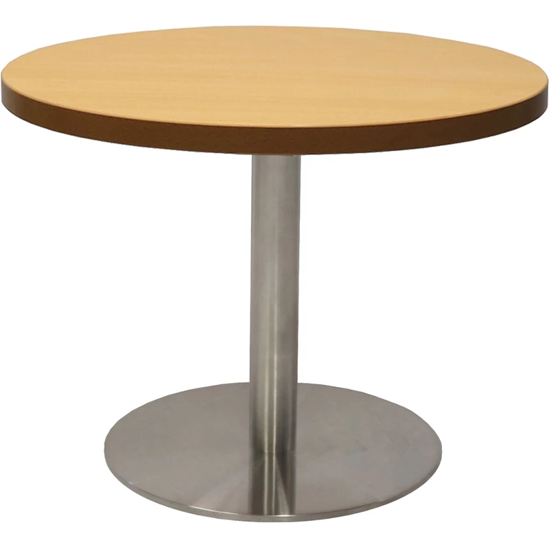 Rapidline Estillo Disc Base Round Coffee Table 600D x 450mmH Beech Top Silver Base