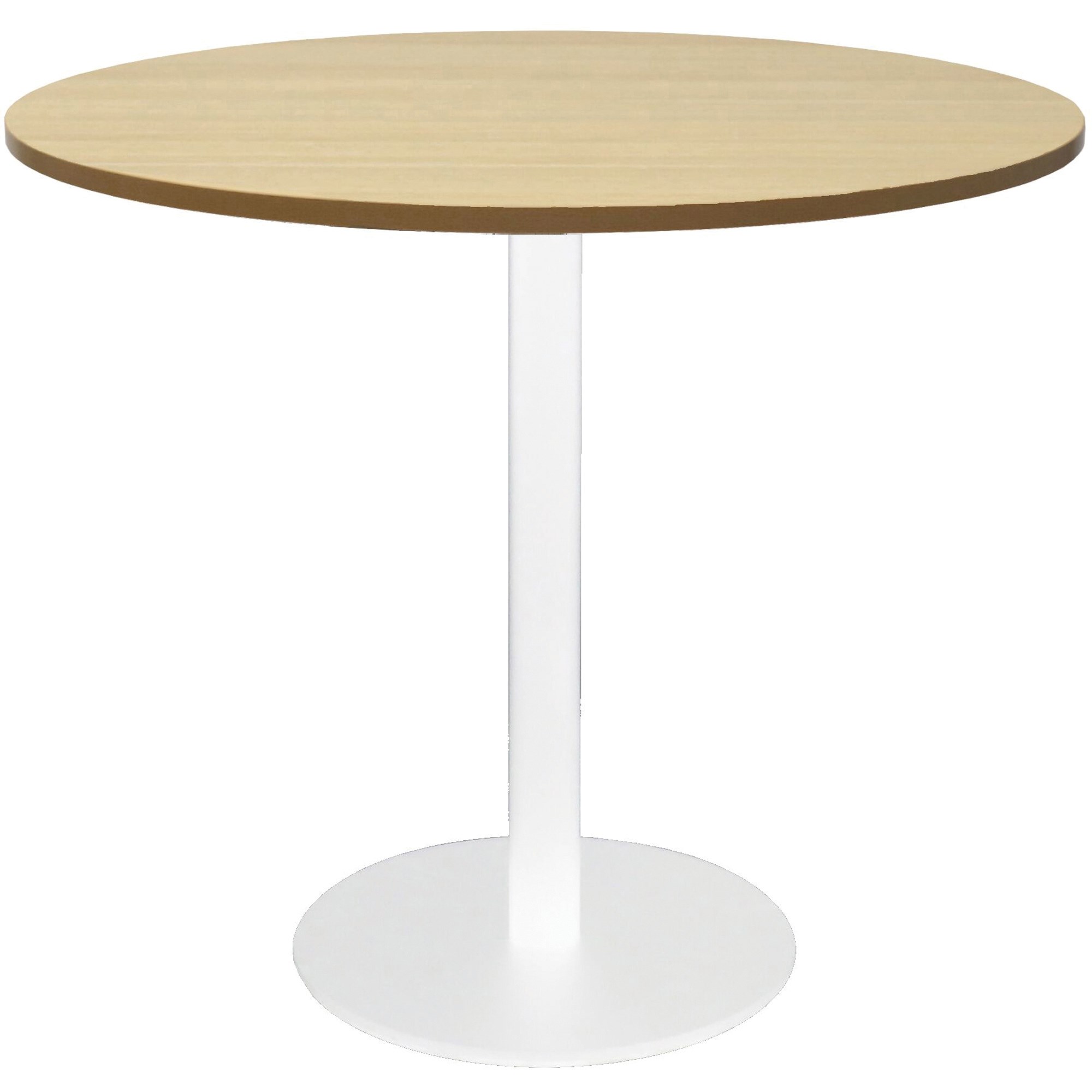 Rapidline Estillo Disc Base Round Table 900D x 755mmH Oak Top White Base