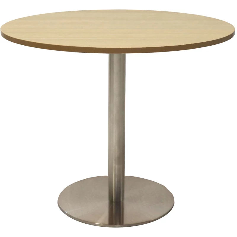 Rapidline Estillo Disc Base Round Table 900D x 755mmH Oak Top Silver Base