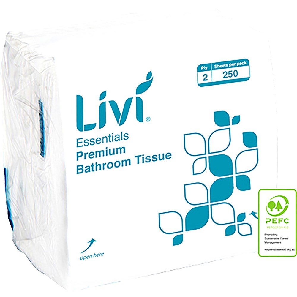 Livi Essentials Premium Toilet Tissue Interleaved 2 Ply 250 Sheets Box  Of 36