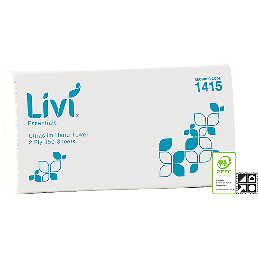 Livi Essentials Hand Towel Ultraslim 2 Ply 150 Sheets Box  Of 16