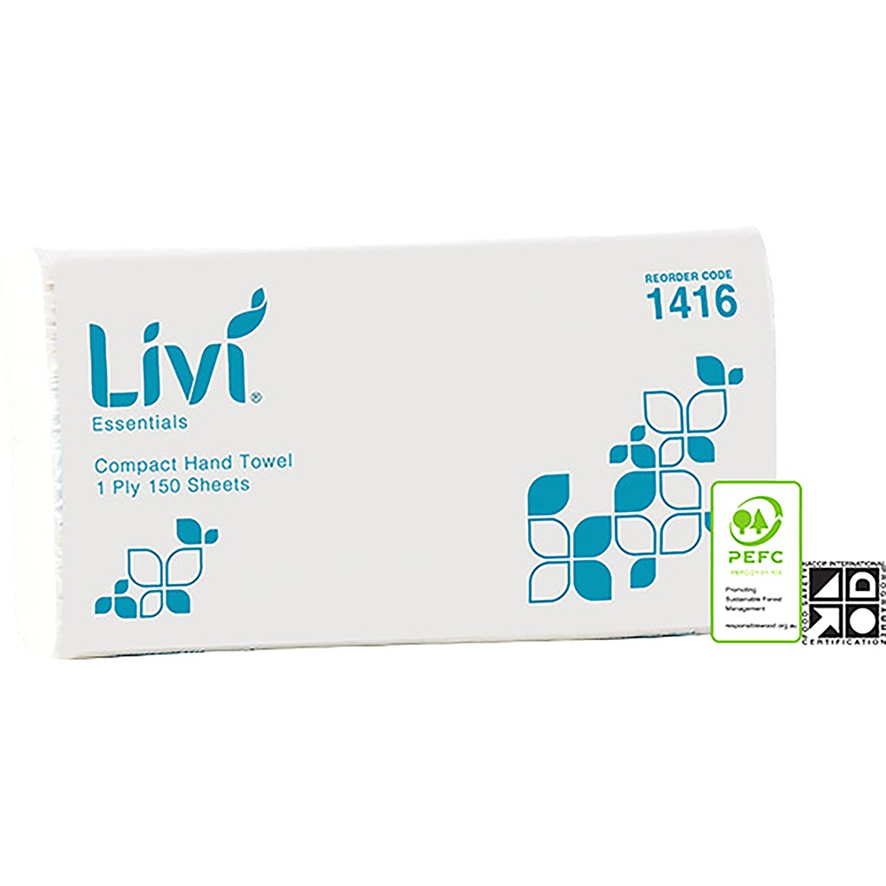 Livi Essentials Hand Towel Compact 1 Ply 150 Sheet Box  Of 16