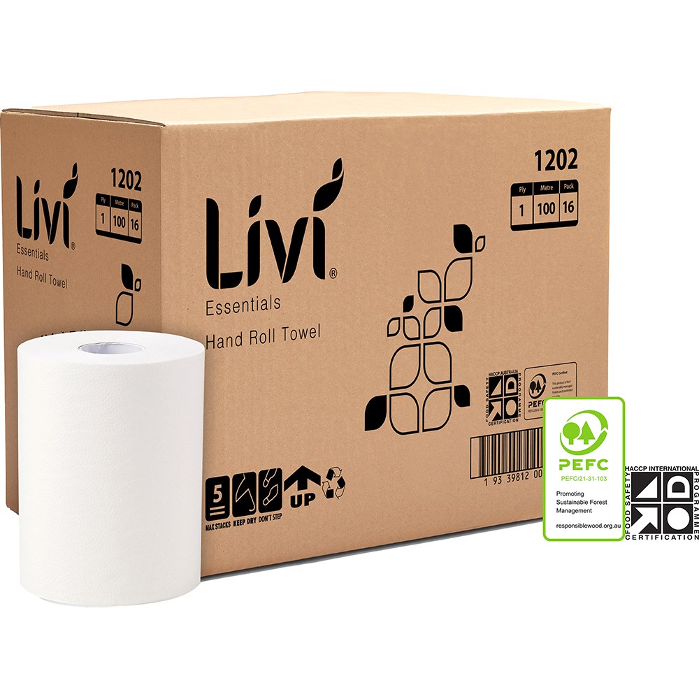 Livi Essentials Hand Towel Roll 1 Ply 100m Box  Of 16