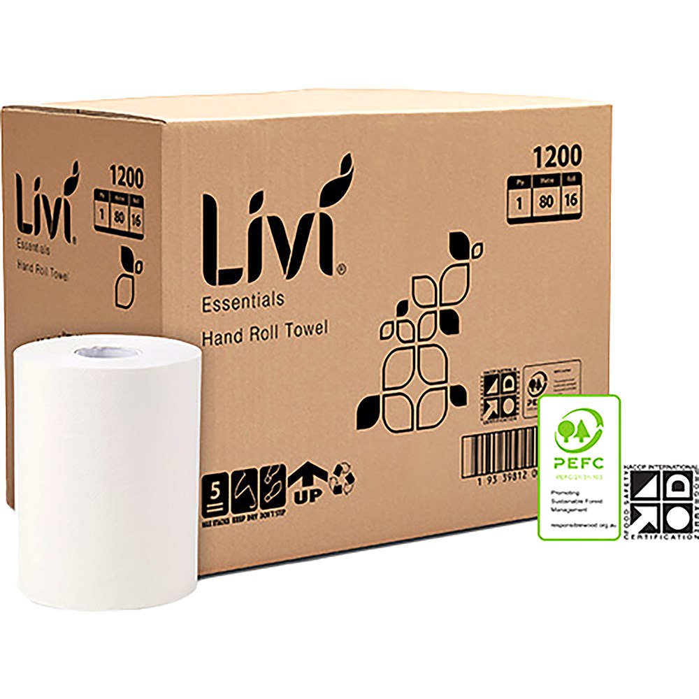 Livi Essentials Hand Towel Roll 1 Ply 80m Box  Of 16