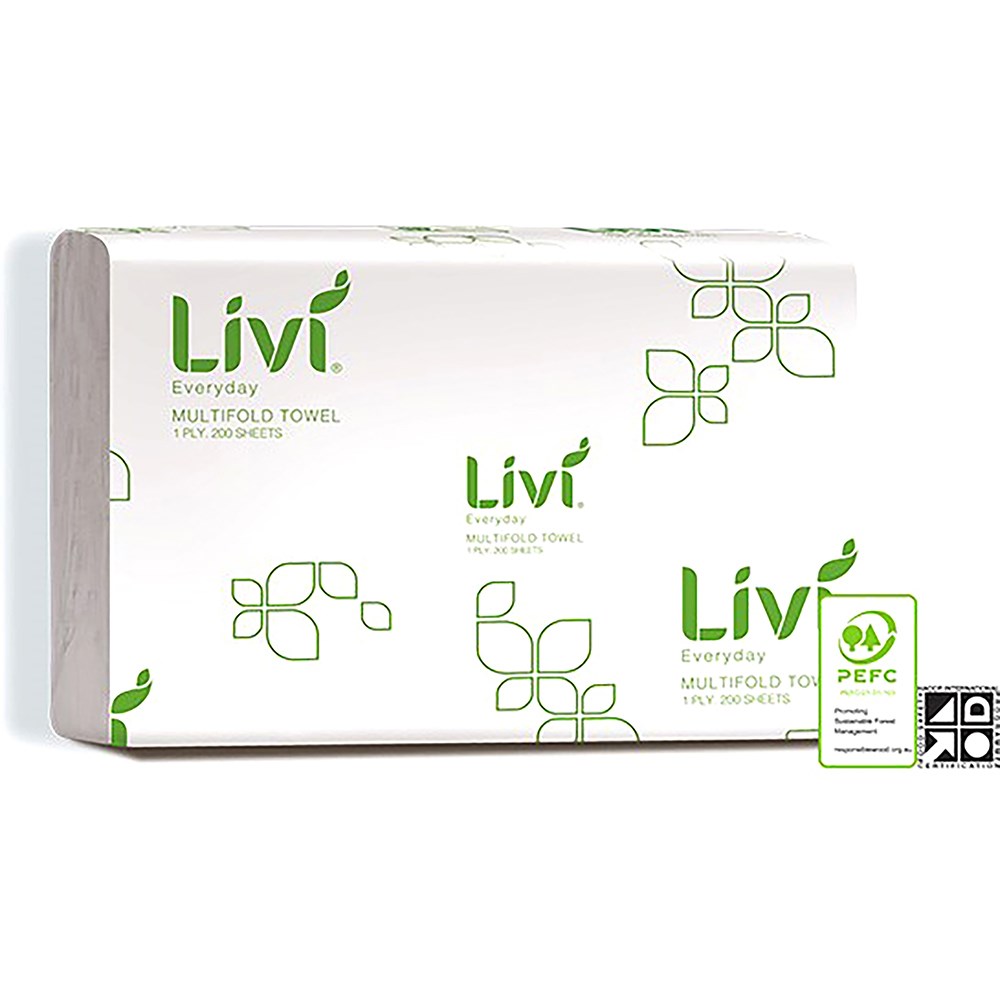 Livi Everyday Hand Towel Multifold 1 Ply 200 Sheets Box  Of 20