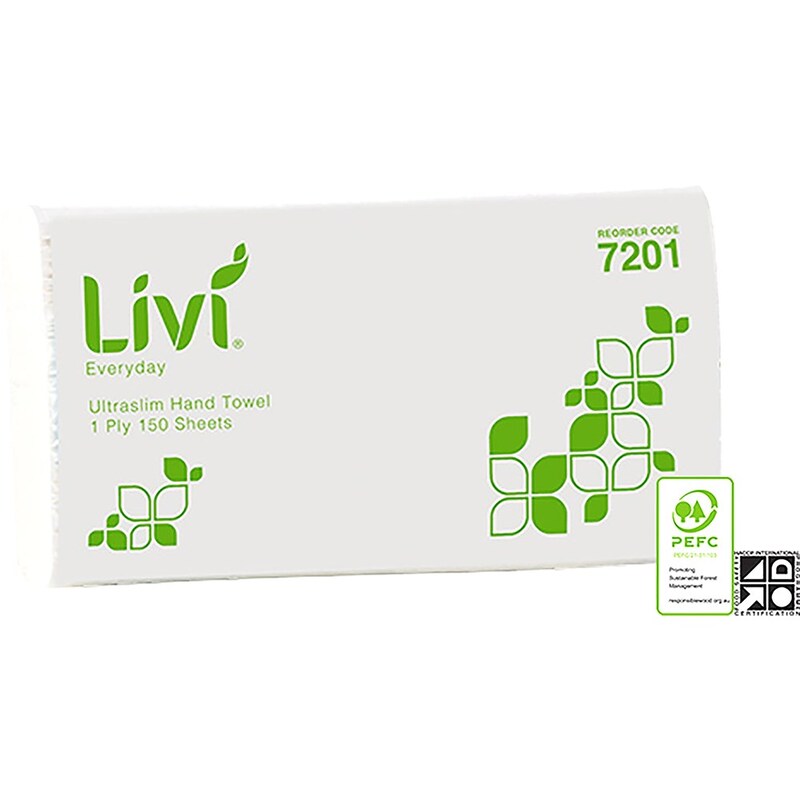 Livi Everyday Hand Towel Ultraslim 1 Ply 150 Sheets Box  Of 16