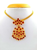 Panchalokam/Copper/Impon One Gram Gold Finish & Real Kempstones Short Necklace/Attigai/Addige