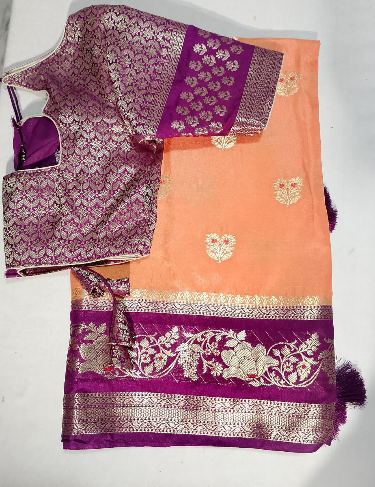 J334: Ready To Ship Beautiful Banarasi Silk Saree With Stitched Blouse