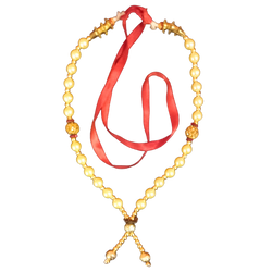 White and Gold Colour Beads Decorative Garland with Red Ribbon