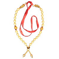 White and Gold Colour Beads Decorative Garland with Red Ribbon