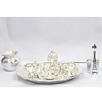 Mandhhiram Brand German Silver Pooja Article Set (Contains 9 Items)
