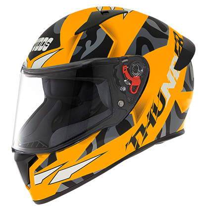 STUDDS THUNDER D7 MATT NEON ORANGE N9 BLACK C/V (XL) WITH SPOILER AND MIRROR VISOR