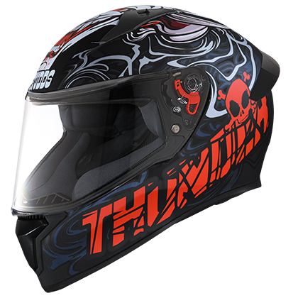 STUDDS THUNDER D9 MATT BLACK N2 RED C/V (XL) WITH SPOILER AND MIRROR VISOR