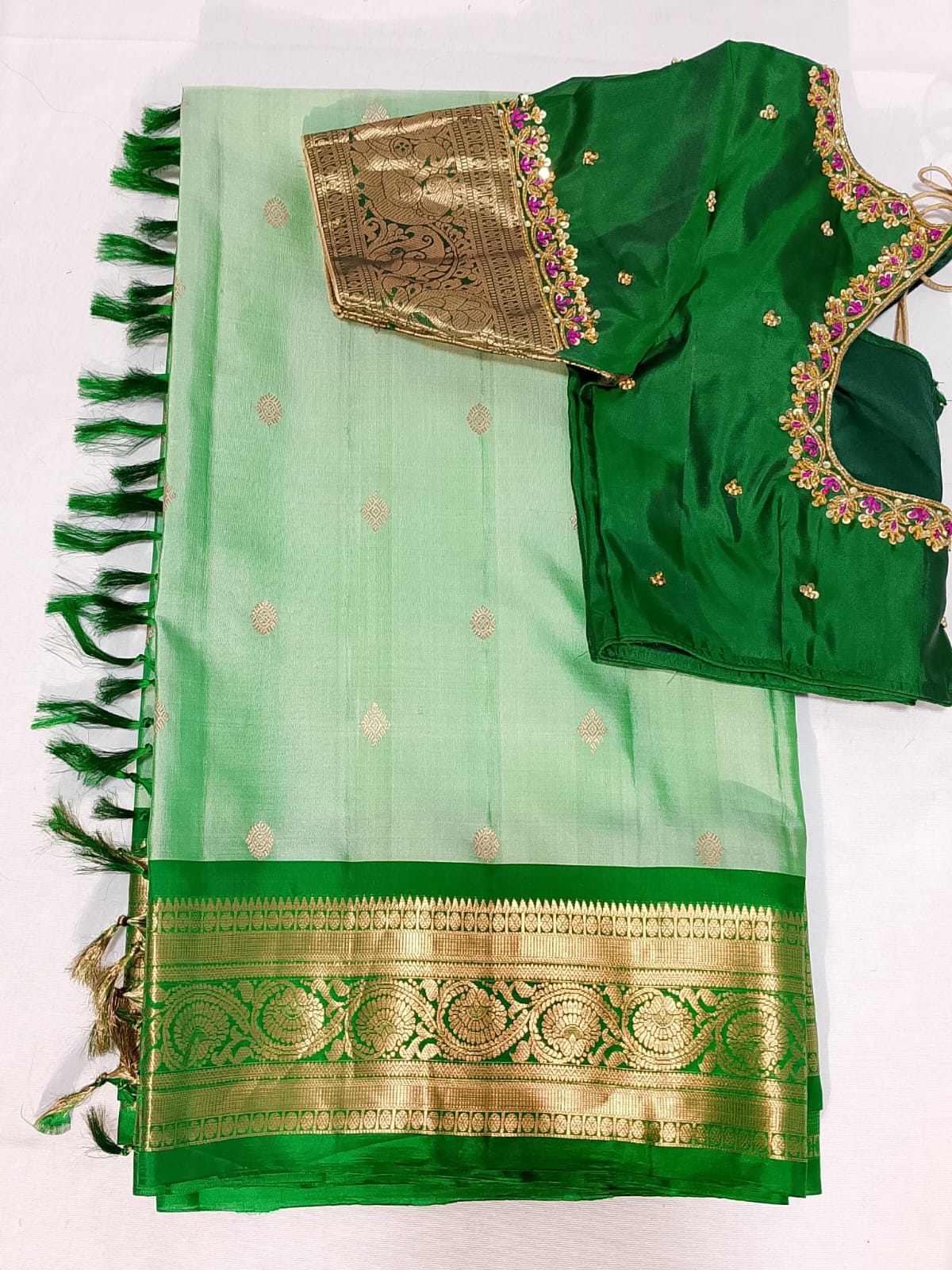 N30: Ready To Ship Beautiful Pure Kanchipattu Saree With Stitched Maggam Work Blouse