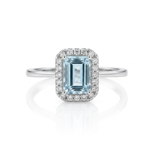 Anillo solitario de Aguamarina con Di