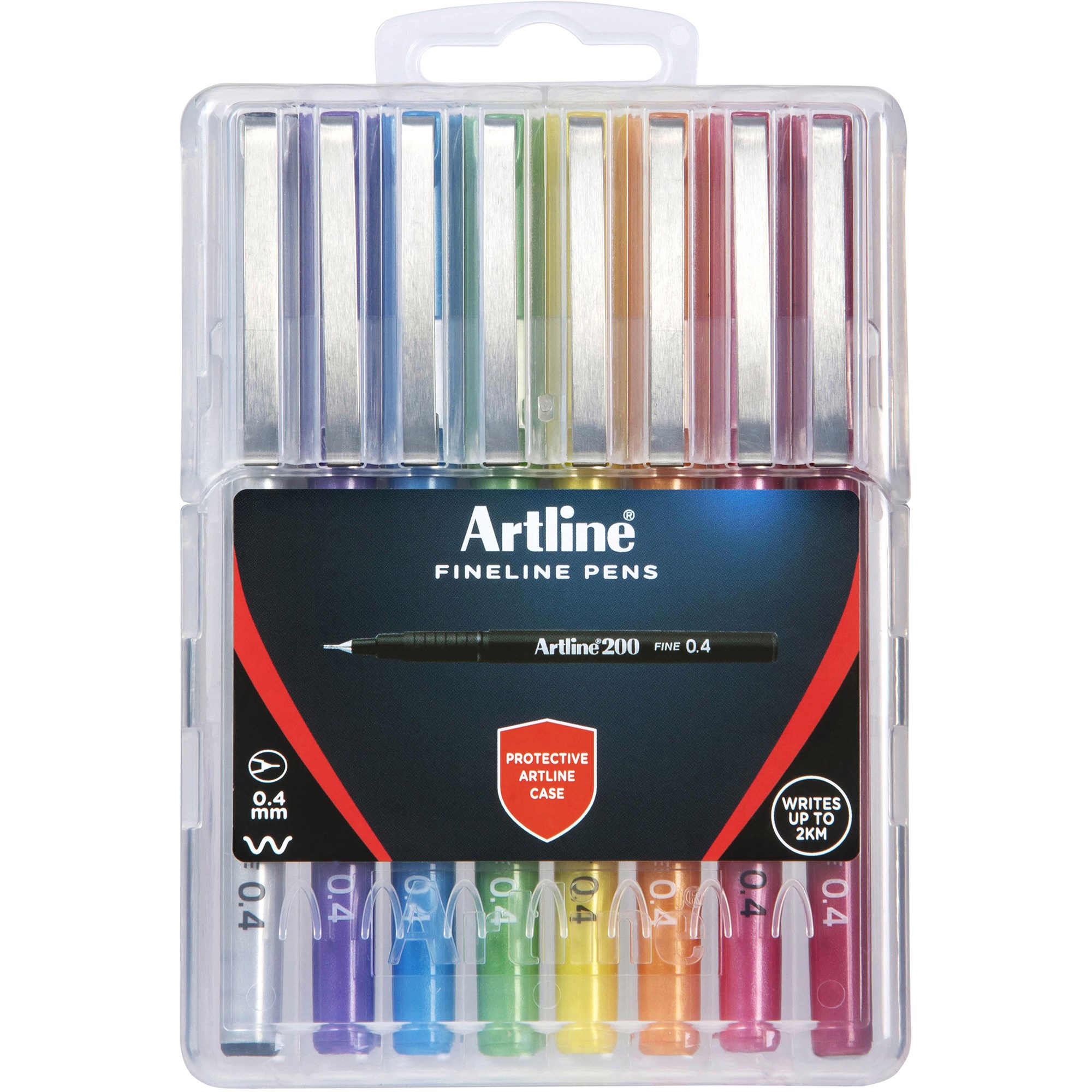Artline 200 Fineliner Pen Fine 0.4mm Assorted Colours Hard Case Pack  Of 8