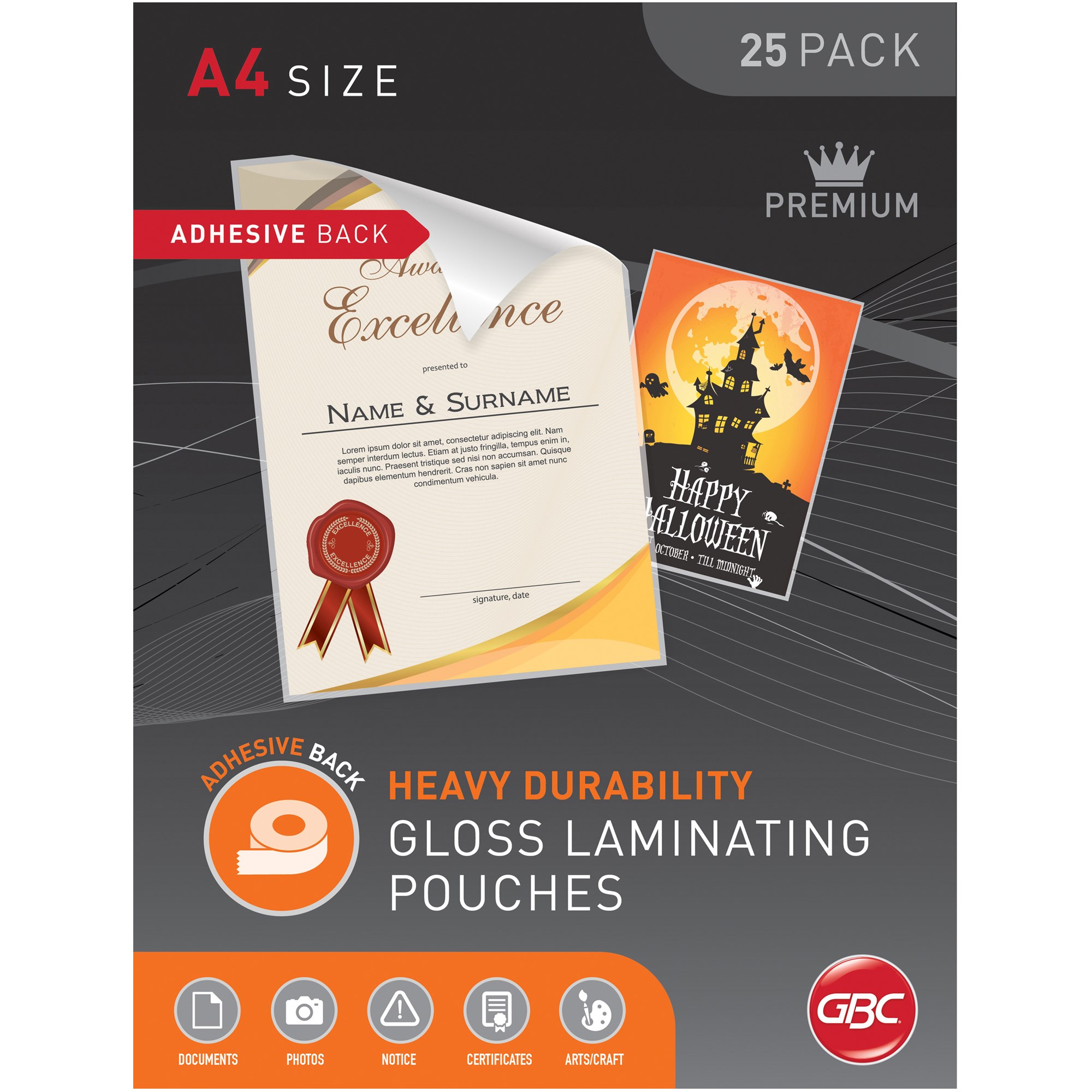 GBC Laminating Pouches A4 125 Micron Adhesive Back Gloss Pack  Of 25