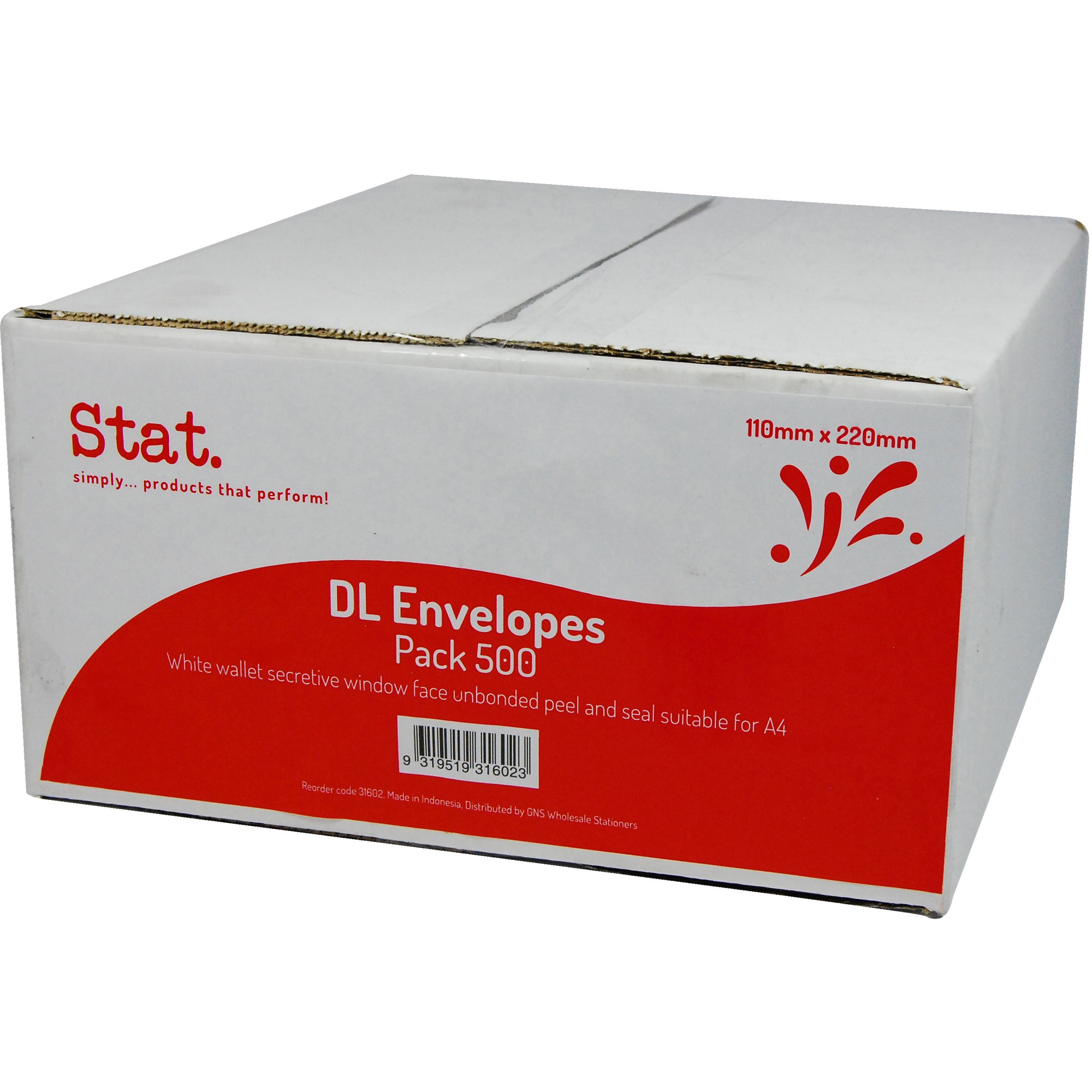 Stat Peel And Seal Envelope DL Window Face Secretive White Pack  of 500