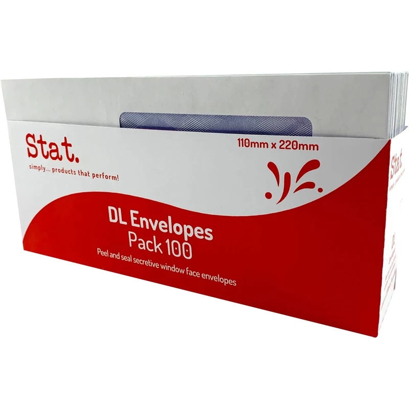 Stat Peel And Seal Envelope DL Window Face Secretive White Pack  of 100