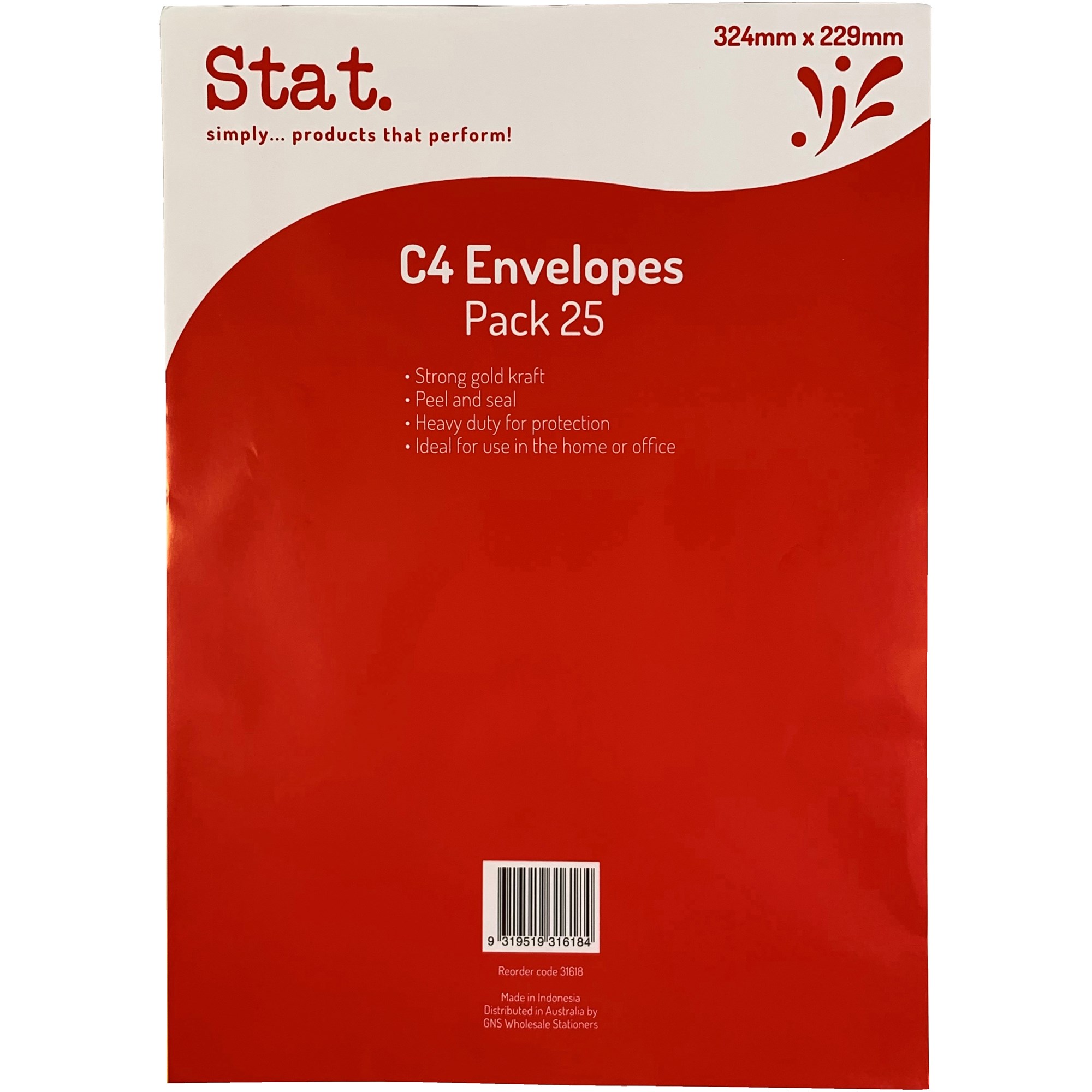 Stat Peel And Seal Envelope C4 Kraft Pack  of 25