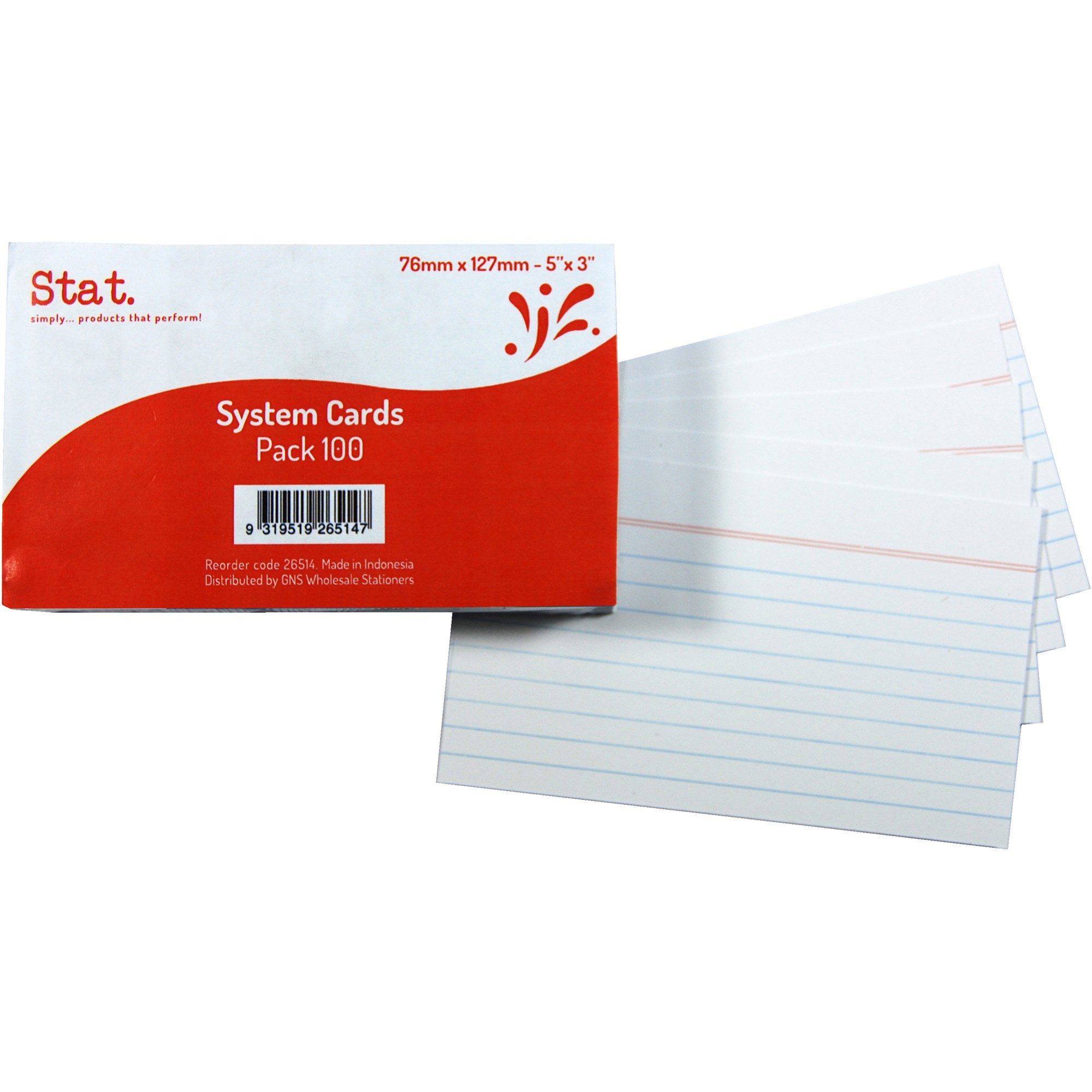 Stat System Cards 76x127mm Ruled Pack  of 100 White