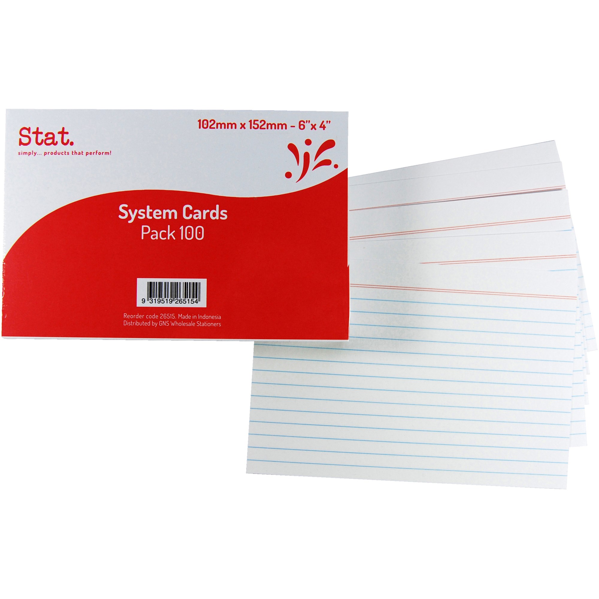 Stat System Cards 102x152mm Ruled Pack  of 100 White