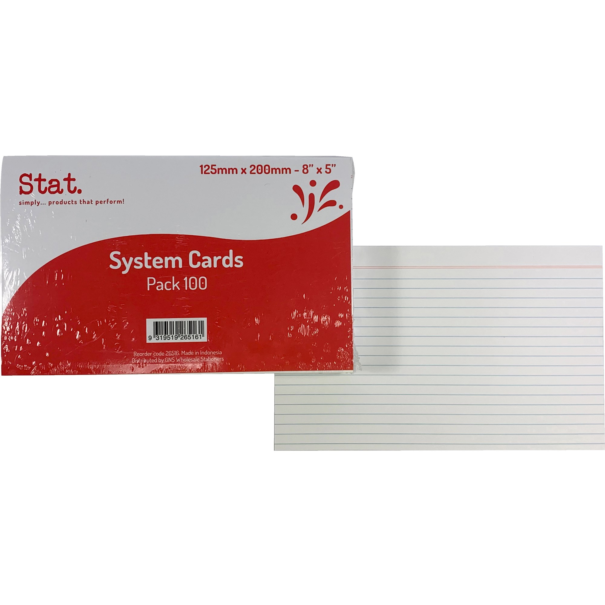 Stat System Cards 125x200mm Ruled Pack  of 100 White